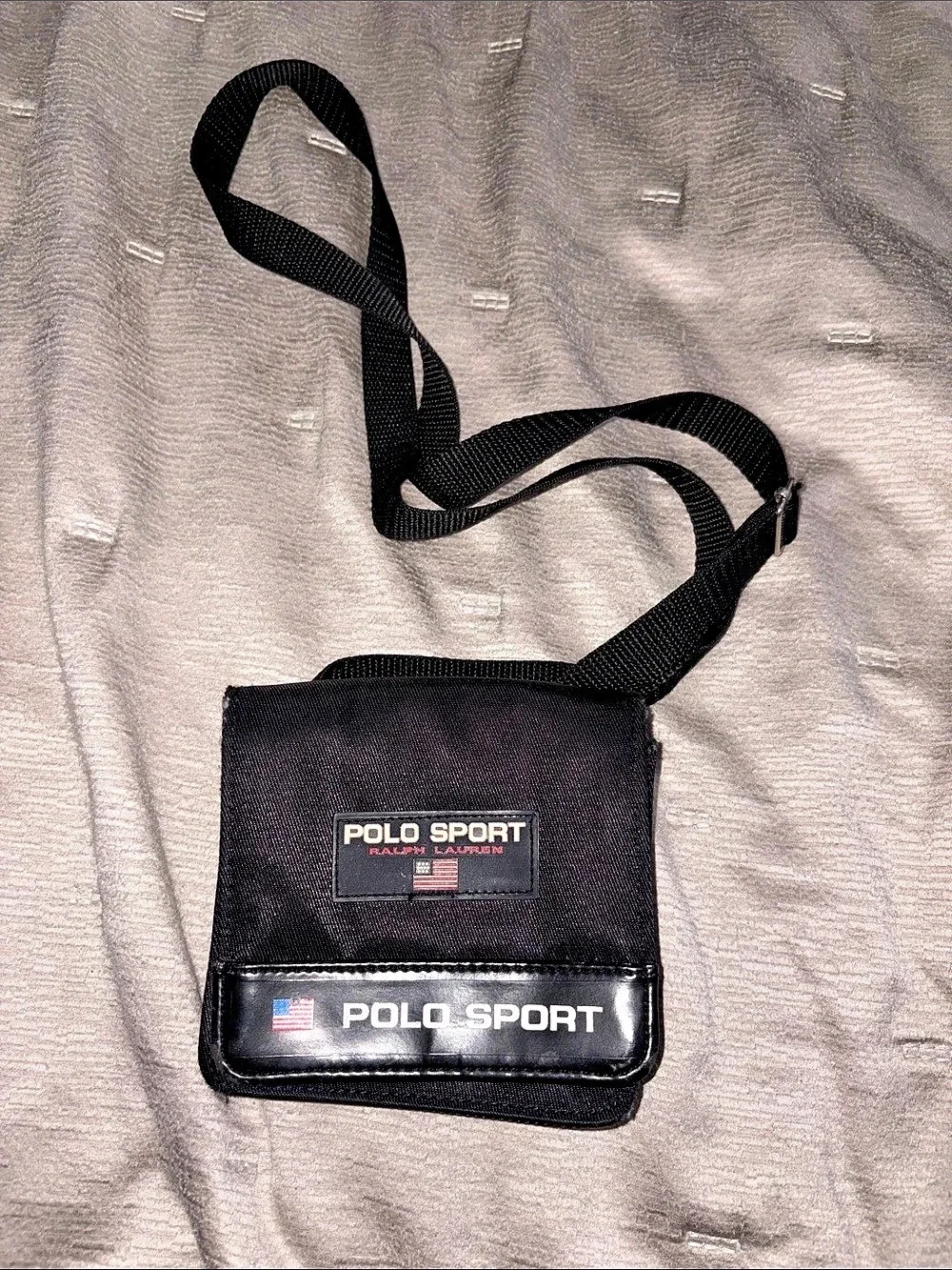 Vintage Polo Sport Black Crossbody Messenger Bag